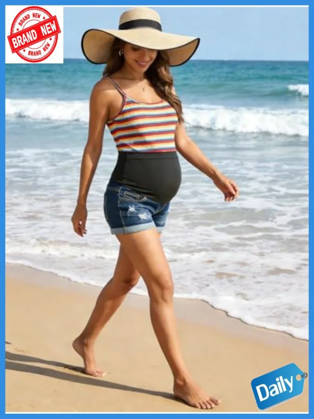 Maternity Over The Belly Denim Shorts with Pockets